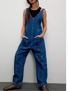 WE THE FREE By Free People: High Roller Overalls In Sapphire Blue NWT